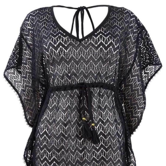 Miken Black Crochet Swimsuit Cover Up Caftan - Picture 3 of 4
